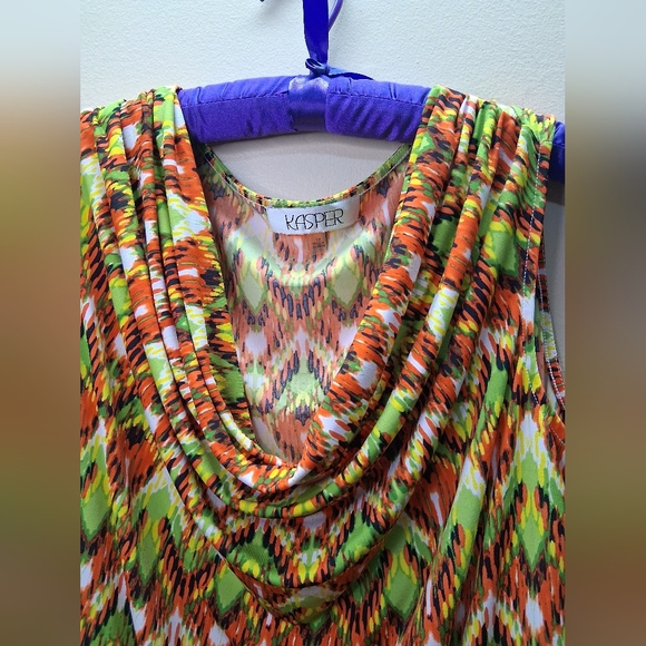 KASPER Women Light Stretch Comfy Poly Tank Top Cowl Neck Multicolor Geo Plus 1X - Picture 3 of 8